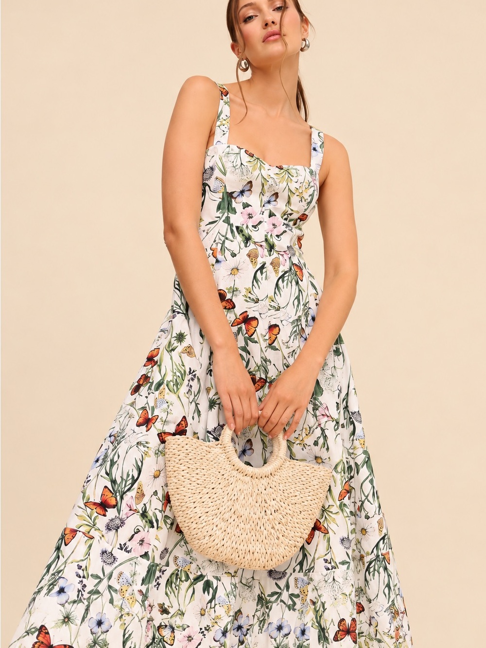 Anthropologie Avec Les Filles Botanical Butterfly Floral Fit & Flare Midi Dress
